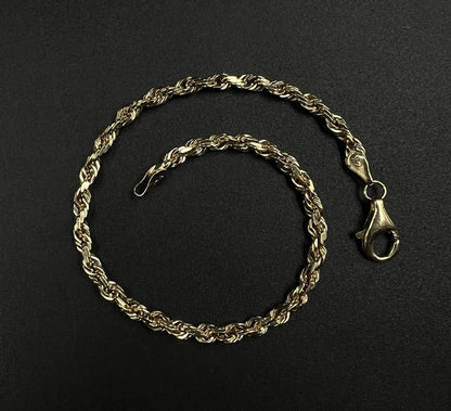 8.5” 14K Solid Yellow Gold Diamond Cut Rope Bracelet | 9.2g | 3.7MM | Lobster |