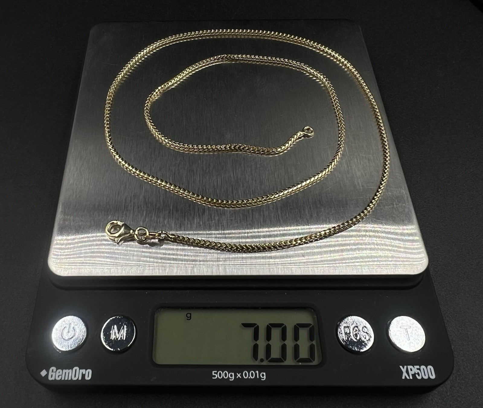 20” 14K Solid Yellow Gold Diamond Cut Franco Box Chain | 7g | 1.5MM | Jacoje |