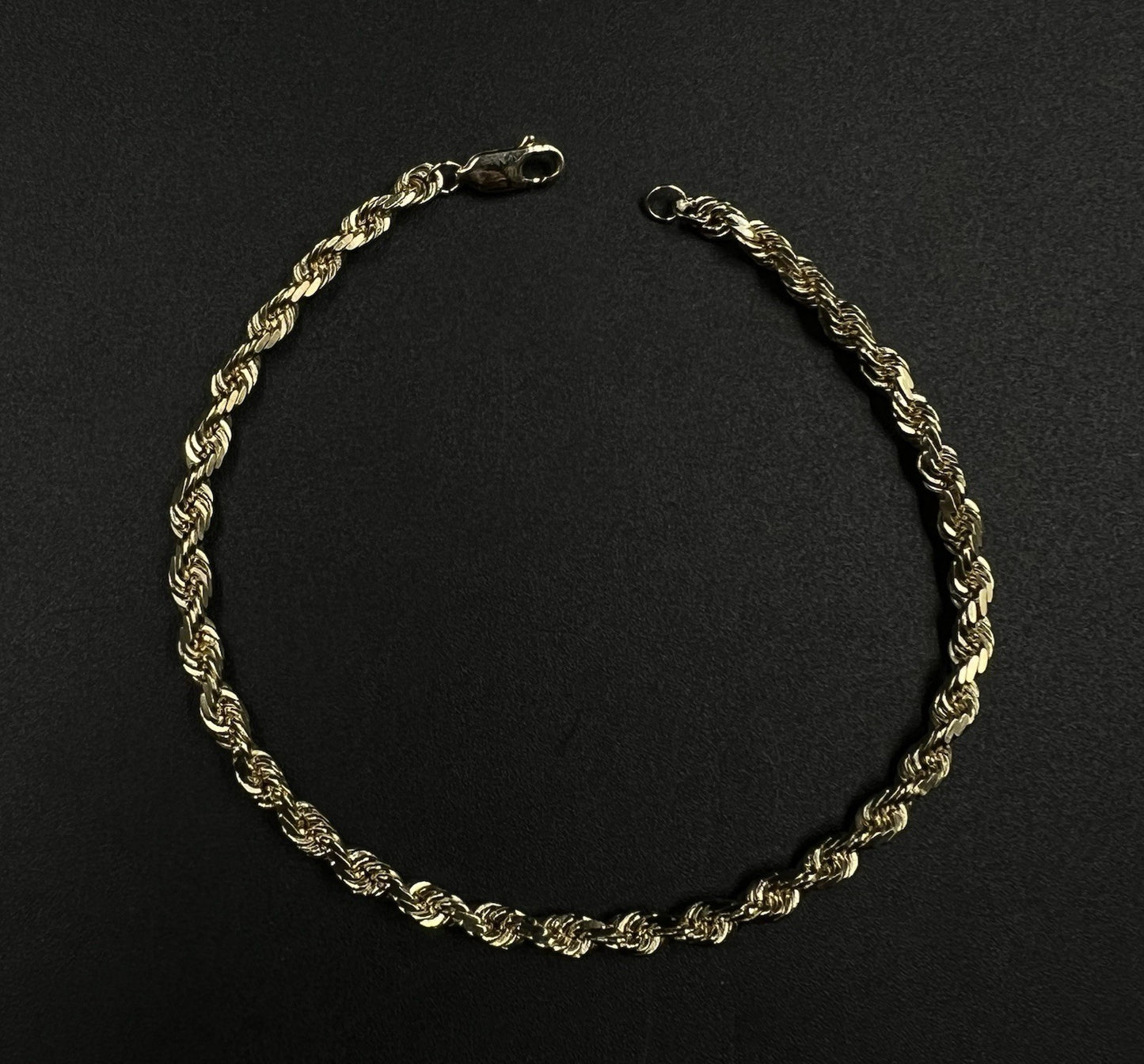 8” 10K Semi-Solid Yellow Gold Diamond Cut Rope Bracelet | 9.16g | 3.8MM Lobster