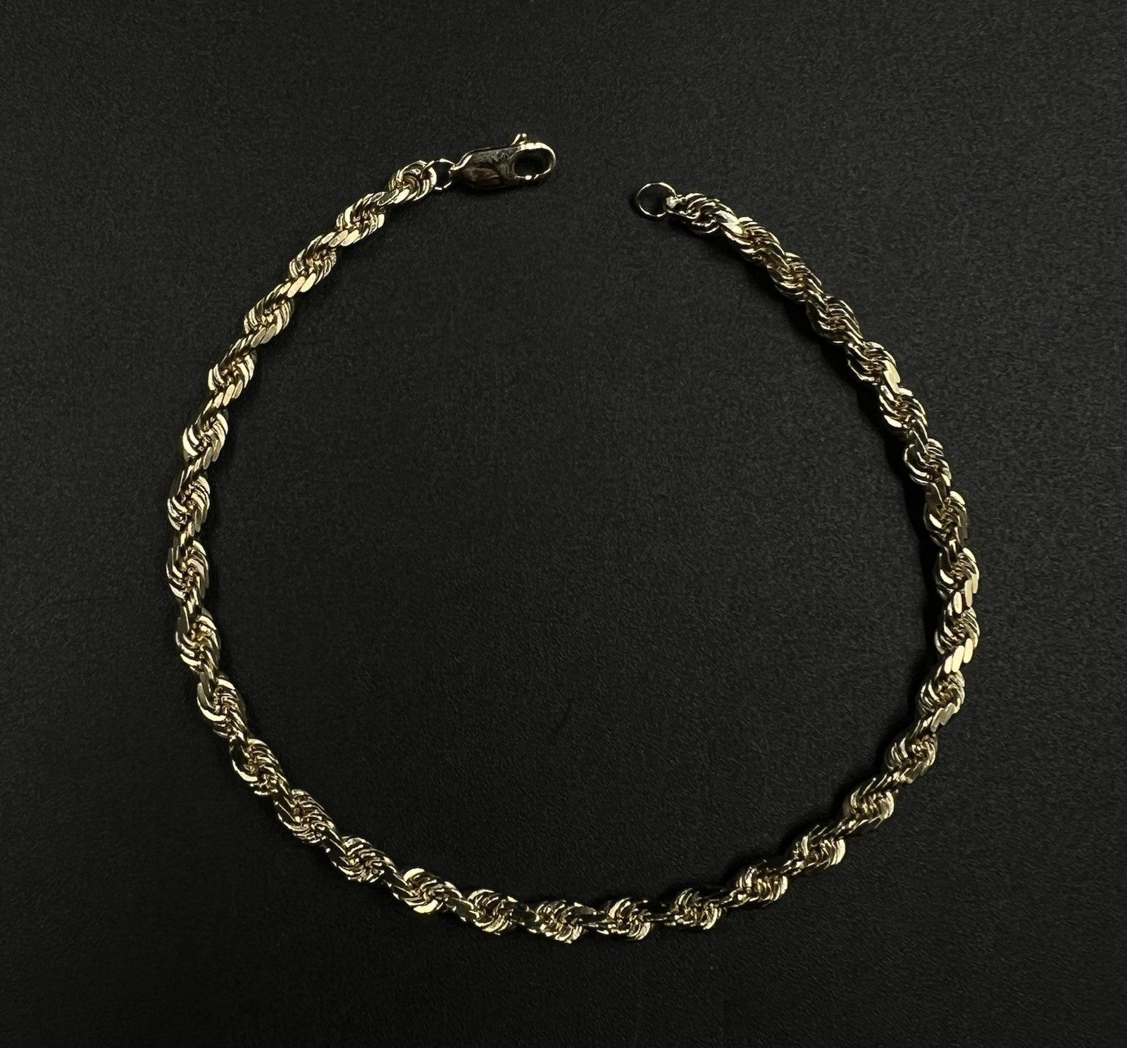 8” 10K Semi-Solid Yellow Gold Diamond Cut Rope Bracelet | 9.16g | 3.8MM Lobster