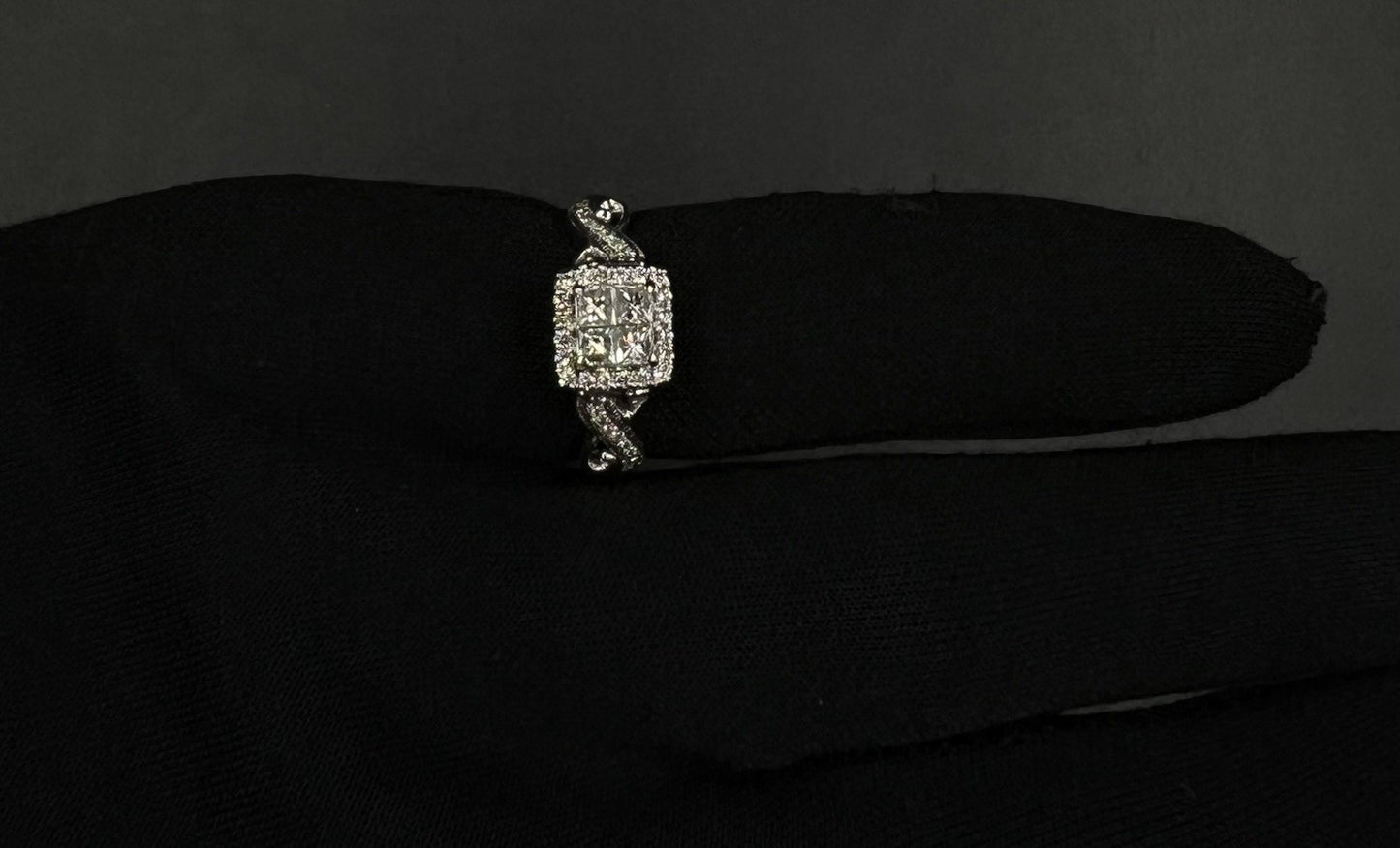 14K Solid White Gold Square Halo Natural Diamond Ring | Size 8 | ~1 ct | 5.76g |
