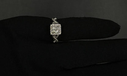 14K Solid White Gold Square Halo Natural Diamond Ring | Size 8 | ~1 ct | 5.76g |