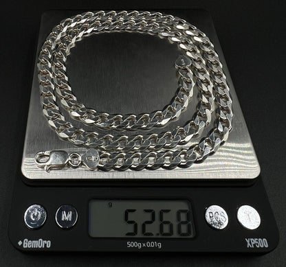 24” 925 Solid Sterling Silver Diamond Cut Cuban Chain | 52.65g | 7.6MM | Italy |