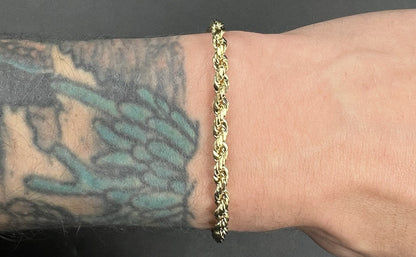 8” 10K Semi-Solid Yellow Gold Diamond Cut Rope Bracelet | 11g | 4.2MM | Lobster