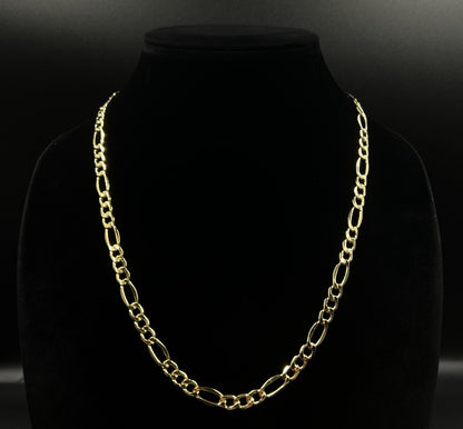 22” 14k Hollow Yellow Gold Diamond Cut Figaro Chain 10.74g | 7mm | Italy Lobster