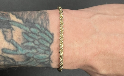 8” 10K Semi-Solid Yellow Gold Diamond Cut Rope Bracelet | 9.16g | 3.8MM Lobster
