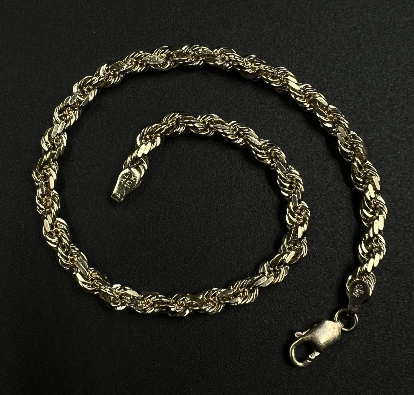 8” 10K Semi-Solid Yellow Gold Diamond Cut Rope Bracelet | 11g | 4.2MM | Lobster