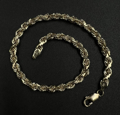 8” 10K Semi-Solid Yellow Gold Diamond Cut Rope Bracelet | 11g | 4.2MM | Lobster