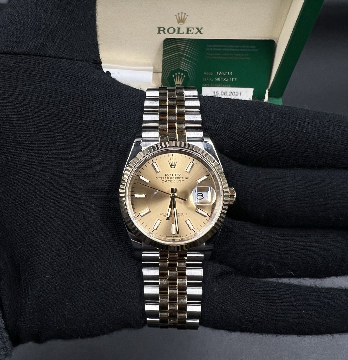 Rolex Datejust 36mm 126233 Champagne Dial 2021 Jubilee Two-Tone 18k SS Box Card