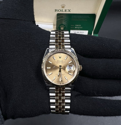 Rolex Datejust 36mm 126233 Champagne Dial 2021 Jubilee Two-Tone 18k SS Box Card