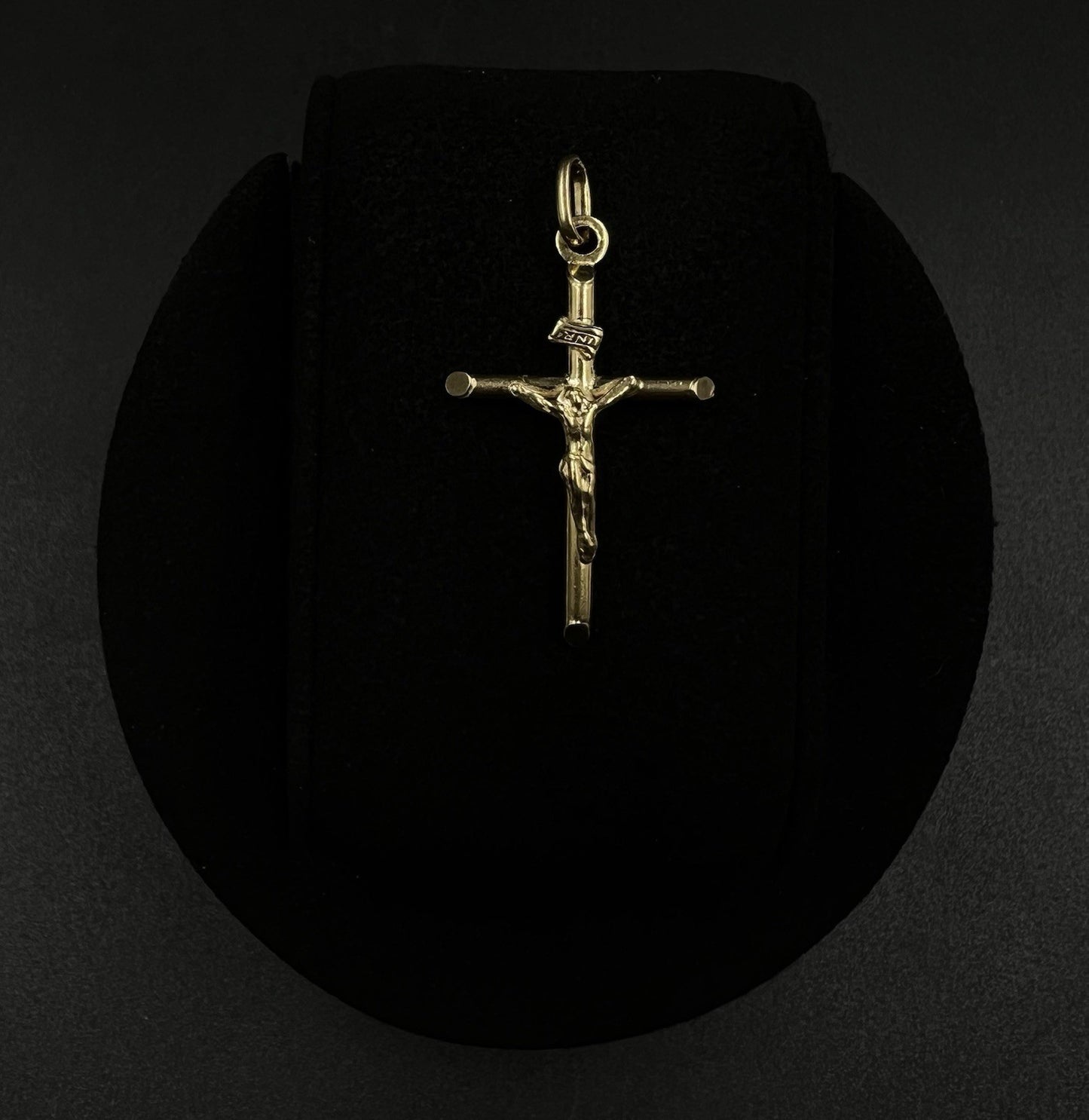 .8” x 1.5” 14K Hollow Yellow Gold Crucifix Pendant 1.71g 2.6 x 5.6mm Bail Italy