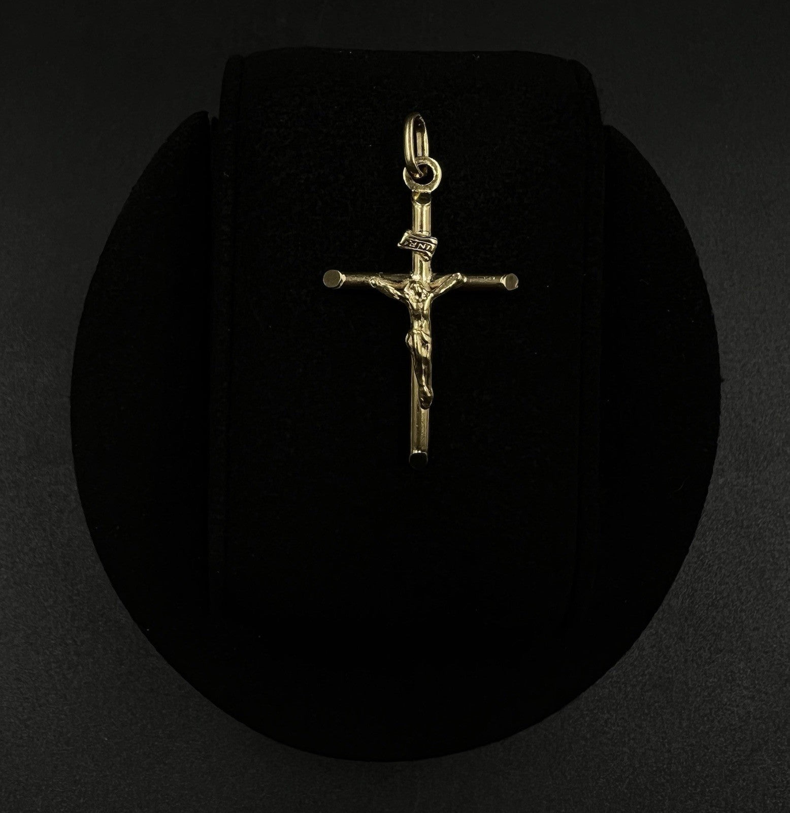 .8” x 1.5” 14K Hollow Yellow Gold Crucifix Pendant 1.71g 2.6 x 5.6mm Bail Italy