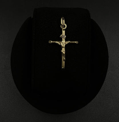 .8” x 1.5” 14K Hollow Yellow Gold Crucifix Pendant 1.71g 2.6 x 5.6mm Bail Italy
