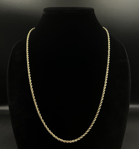 25.25” 14K Hollow Yellow Gold Rope Chain | 6.23g | 3.2MM | Lobster Clasp |