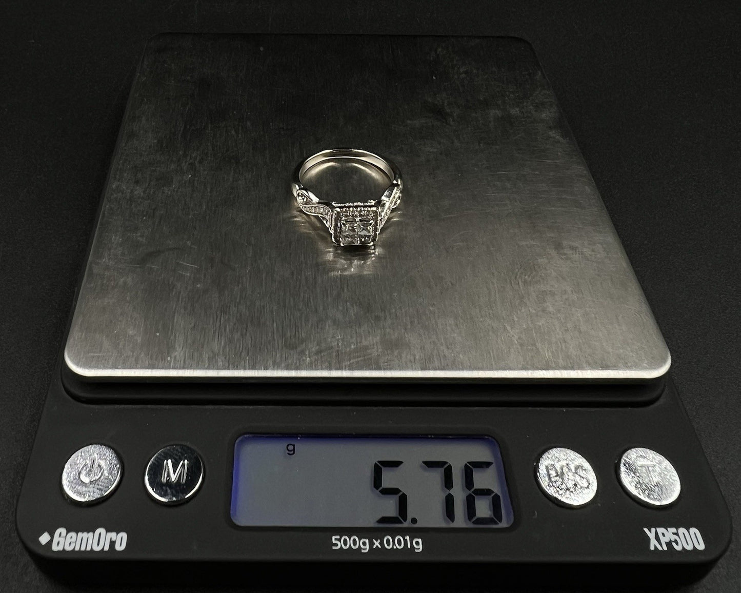 14K Solid White Gold Square Halo Natural Diamond Ring | Size 8 | ~1 ct | 5.76g |