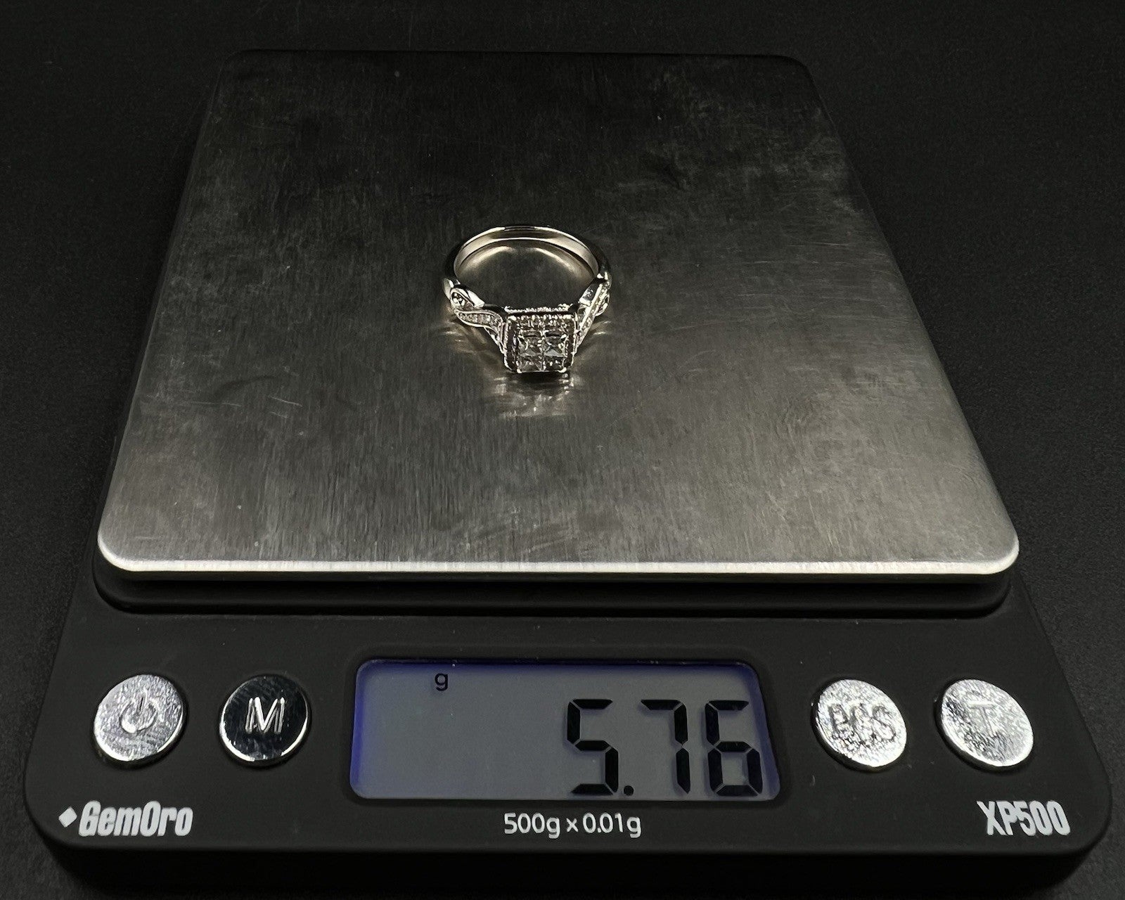 14K Solid White Gold Square Halo Natural Diamond Ring | Size 8 | ~1 ct | 5.76g |