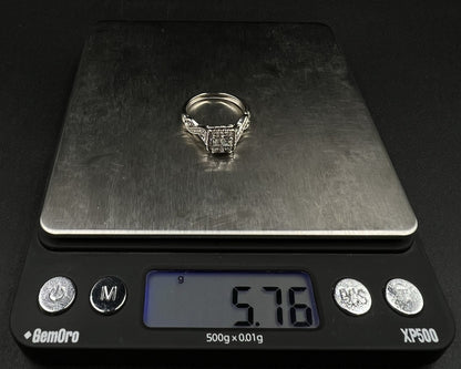 14K Solid White Gold Square Halo Natural Diamond Ring | Size 8 | ~1 ct | 5.76g |