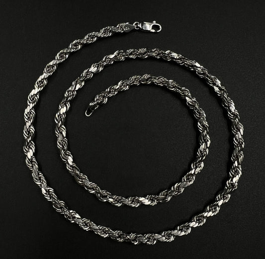 20.25” 10K Hollow White Gold Diamond Cut Rope Chain | 8.35g | 5mm | Lobster |