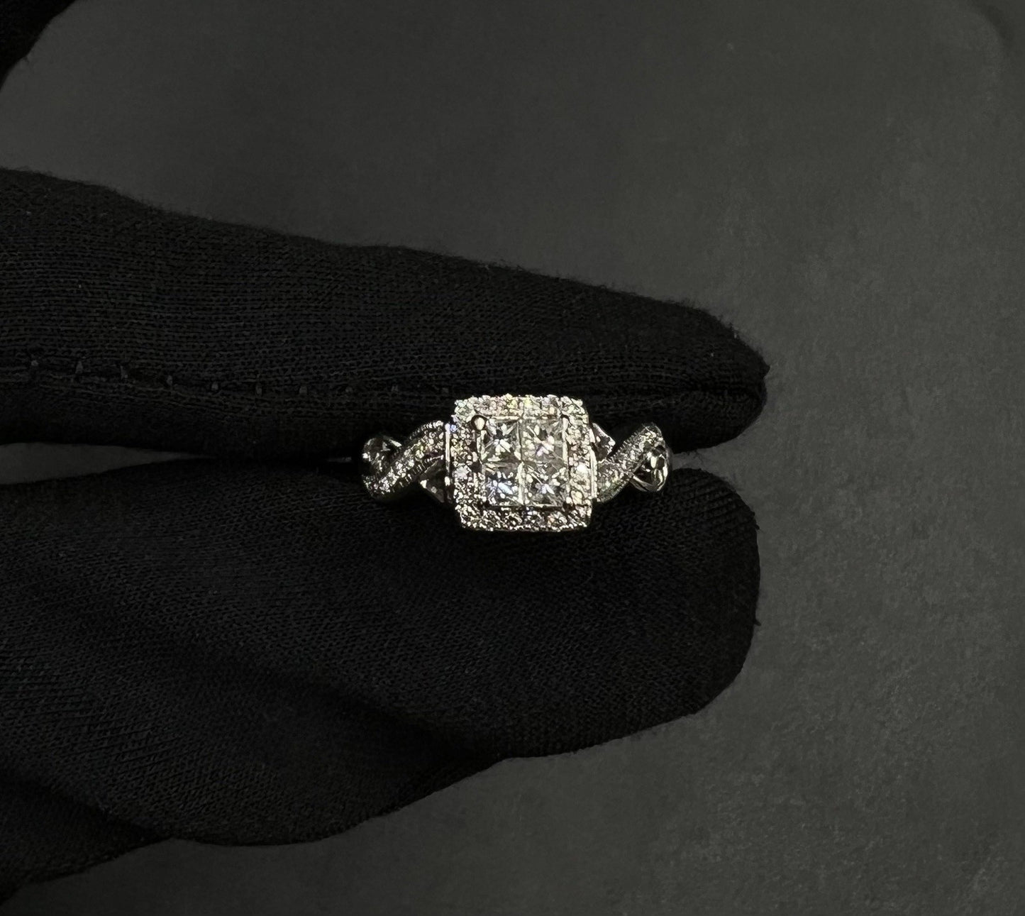 14K Solid White Gold Square Halo Natural Diamond Ring | Size 8 | ~1 ct | 5.76g |