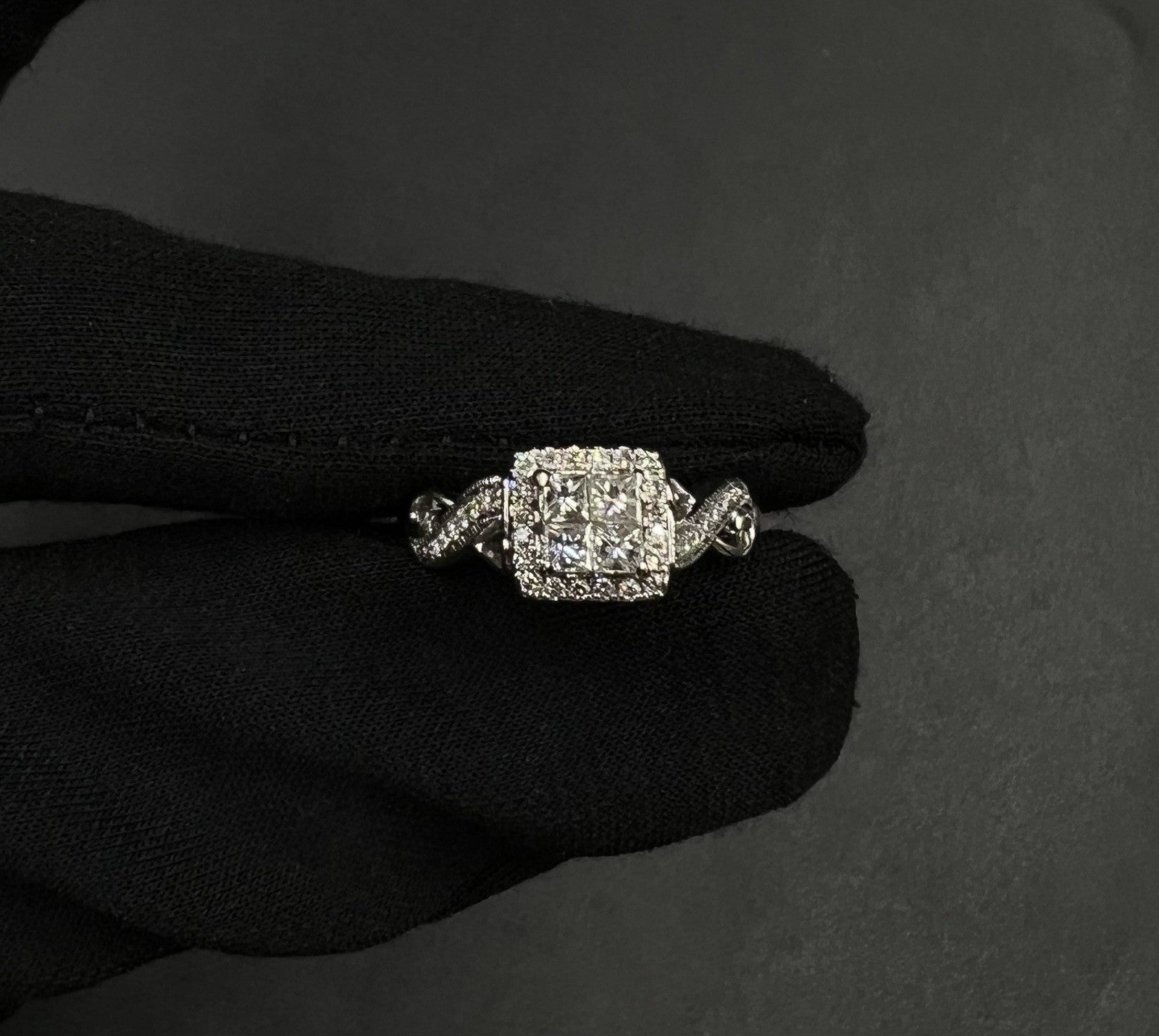 14K Solid White Gold Square Halo Natural Diamond Ring | Size 8 | ~1 ct | 5.76g |