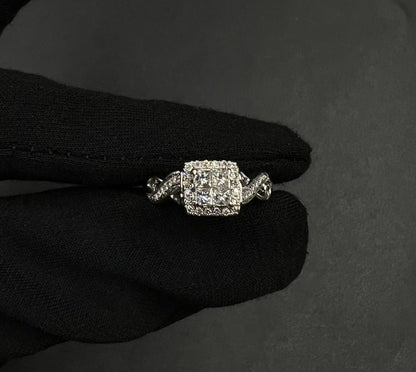 14K Solid White Gold Square Halo Natural Diamond Ring | Size 8 | ~1 ct | 5.76g |