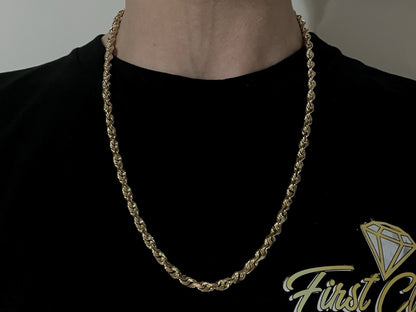 24” 10K Solid Yellow Gold Diamond Cut Rope Chain | 48.93g | 5.5mm | Lobster |