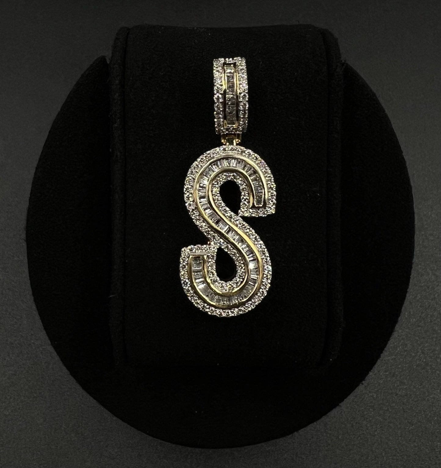 .64” x 1.75” 10K Semi-Solid Yellow Gold Natural Diamond S Pendant | ~2ct | 7.5g