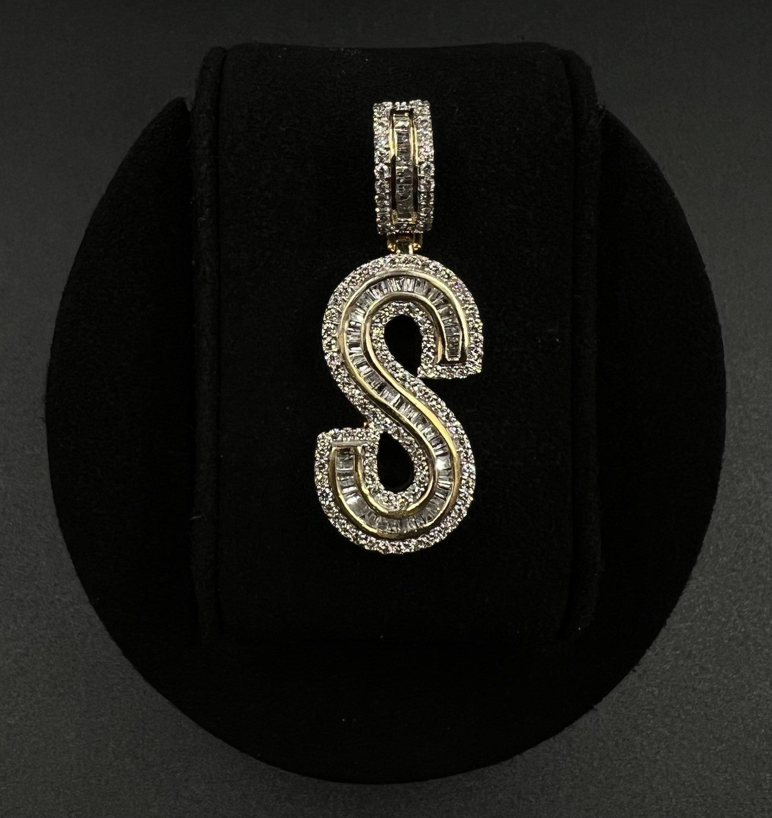 .64” x 1.75” 10K Semi-Solid Yellow Gold Natural Diamond S Pendant | ~2ct | 7.5g