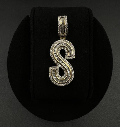 .64” x 1.75” 10K Semi-Solid Yellow Gold Natural Diamond S Pendant | ~2ct | 7.5g