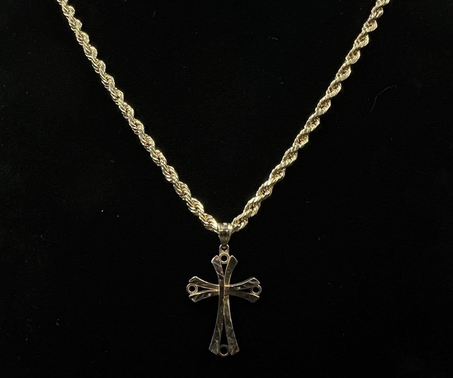 1.36” x .77” 10K Semi-Solid Yellow Gold Diamond Cut Cross Pendant 2.15g 4MM Bail