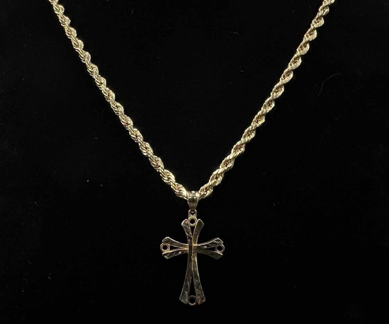 1.36” x .77” 10K Semi-Solid Yellow Gold Diamond Cut Cross Pendant 2.15g 4MM Bail