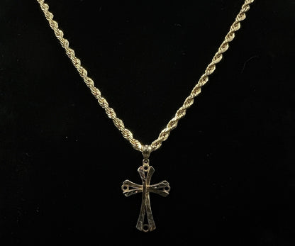 1.36” x .77” 10K Semi-Solid Yellow Gold Diamond Cut Cross Pendant 2.15g 4MM Bail