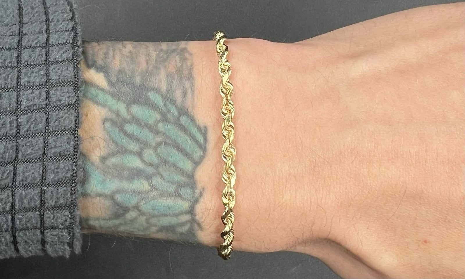 8” 14K Semi-Solid Yellow Gold Diamond Cut Rope Bracelet | 6.24g | 3.5MM | OR |