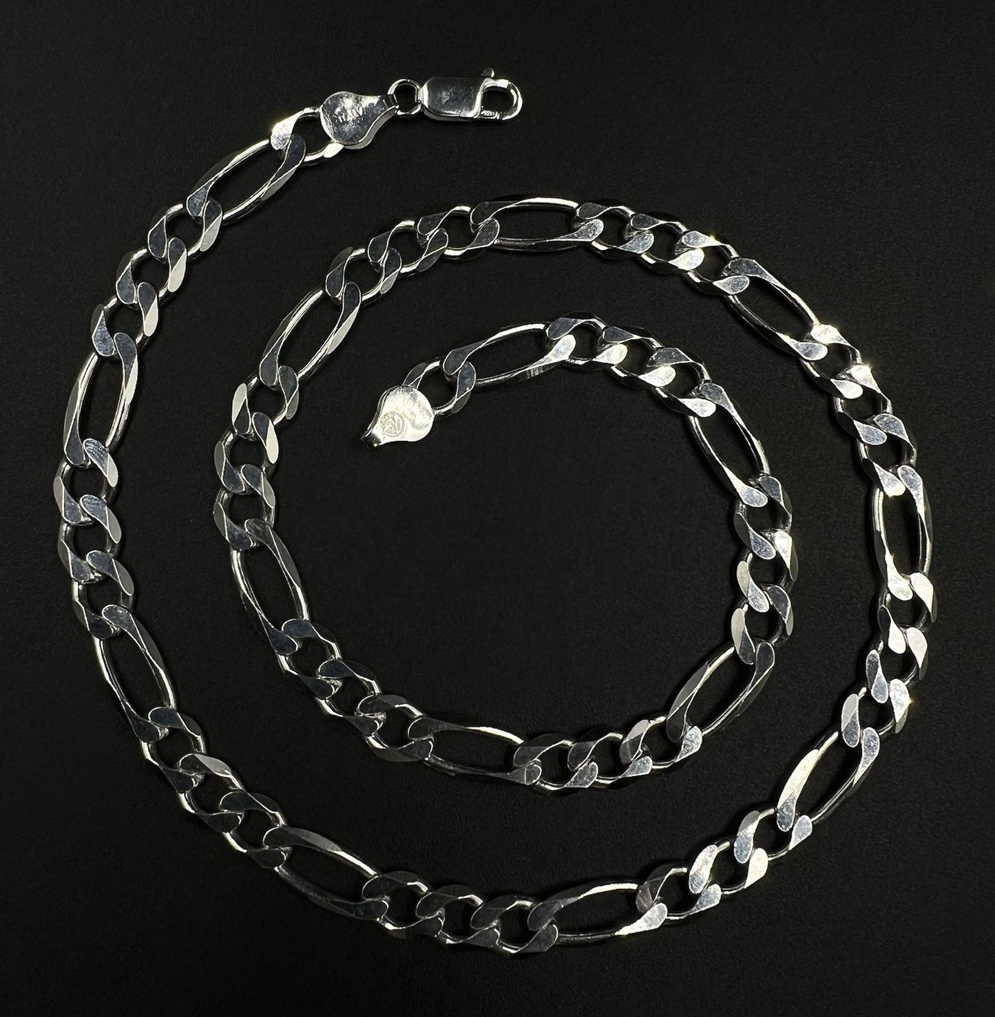 20” 925 Solid Sterling Silver Diamond Cut Figaro Chain 32.1g | 7.4MM | Italy |