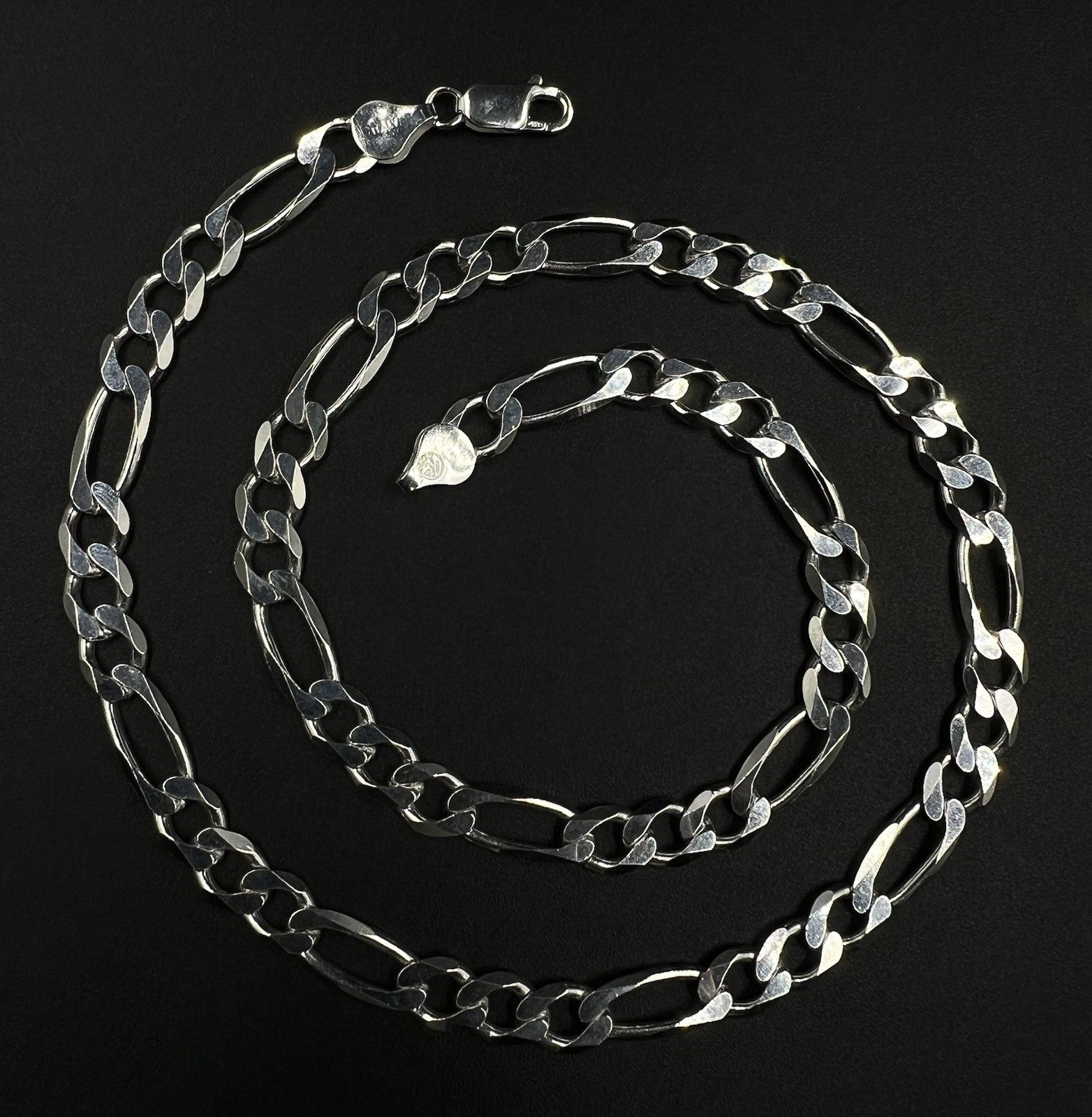 20” 925 Solid Sterling Silver Diamond Cut Figaro Chain 32.1g | 7.4MM | Italy |