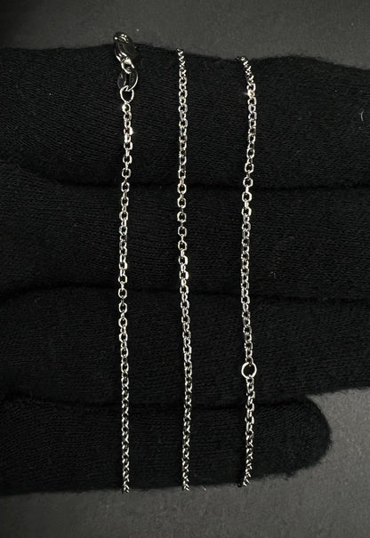 16-18” Adjustable 14K Semi-Solid White Gold Cable Chain | 2.66g | 1.4MM Lobster