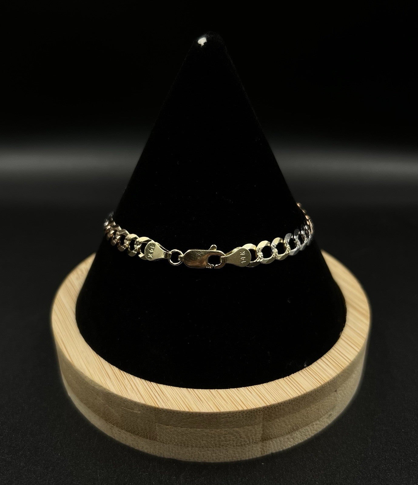 7.25” 14K Semi-Solid Tri-Tone Gold Diamond Cut Curb Bracelet | 6.36g | 5.6MM |