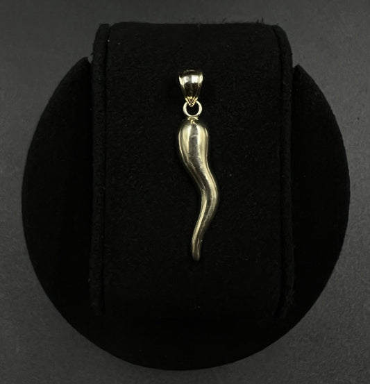 .3” x 1.54” 10K Hollow Yellow Gold Italian Horn Pendant 1.8g | ASK | 4.5MM Bail