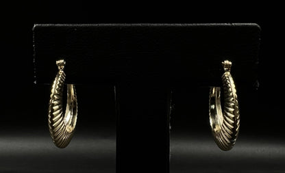 .82” 14K Hollow Yellow Gold Textured Hoop Earrings | 1.86g | 4.3mm | Hinged |