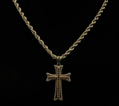 .73” x 1.32” 10K Semi-Solid Yellow Gold Diamond Cut Cross Pendant | 1.37g | 4MM