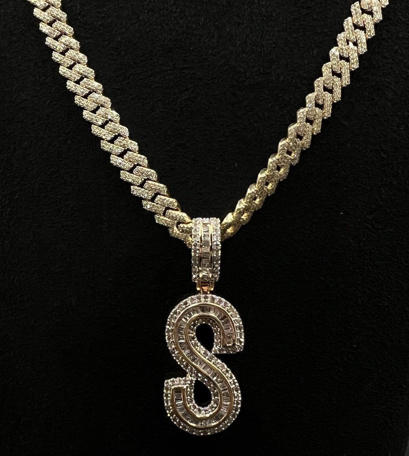 .64” x 1.75” 10K Semi-Solid Yellow Gold Natural Diamond S Pendant | ~2ct | 7.5g