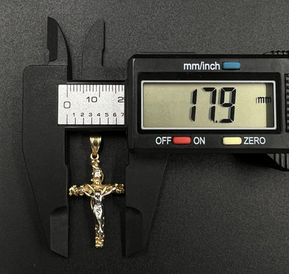 .7” x 1.4” 14K Solid Two-Tone Gold Fancy Crucifix Pendant | 3.07g | 3.6mm Bail |