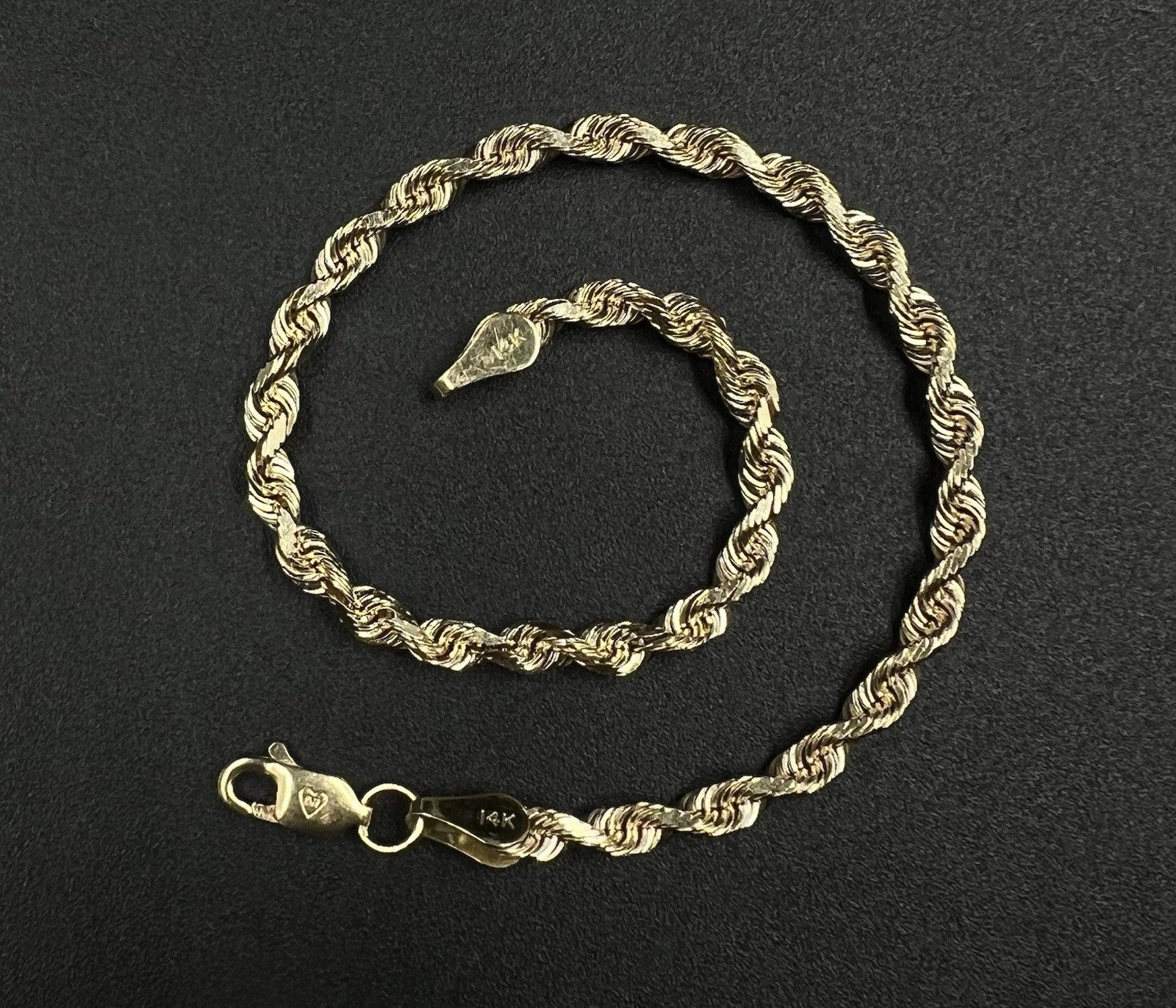 8” 14K Semi-Solid Yellow Gold Diamond Cut Rope Bracelet | 6.24g | 3.5MM | OR |