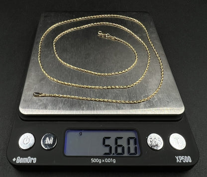 24” 14K Solid Yellow Gold Wheat Chain | 5.6g | 1.3mm | Lobster Clasp |