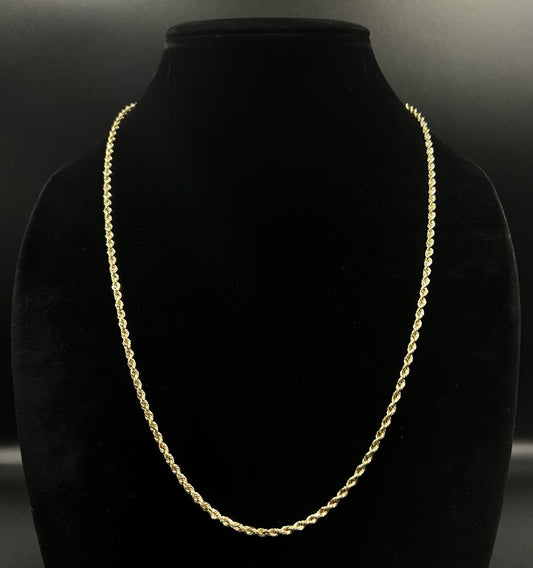 24.25” 14K Semi-Solid Yellow Gold Diamond Cut Rope Chain 12.76g | 2.8MM Bolivia