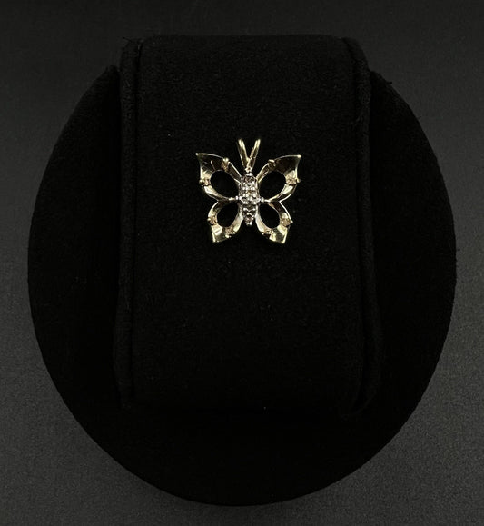 .68” x .7” 10K Solid Yellow Gold Lab Diamond Butterfly Pendant | 1.78g | 2.5MM |