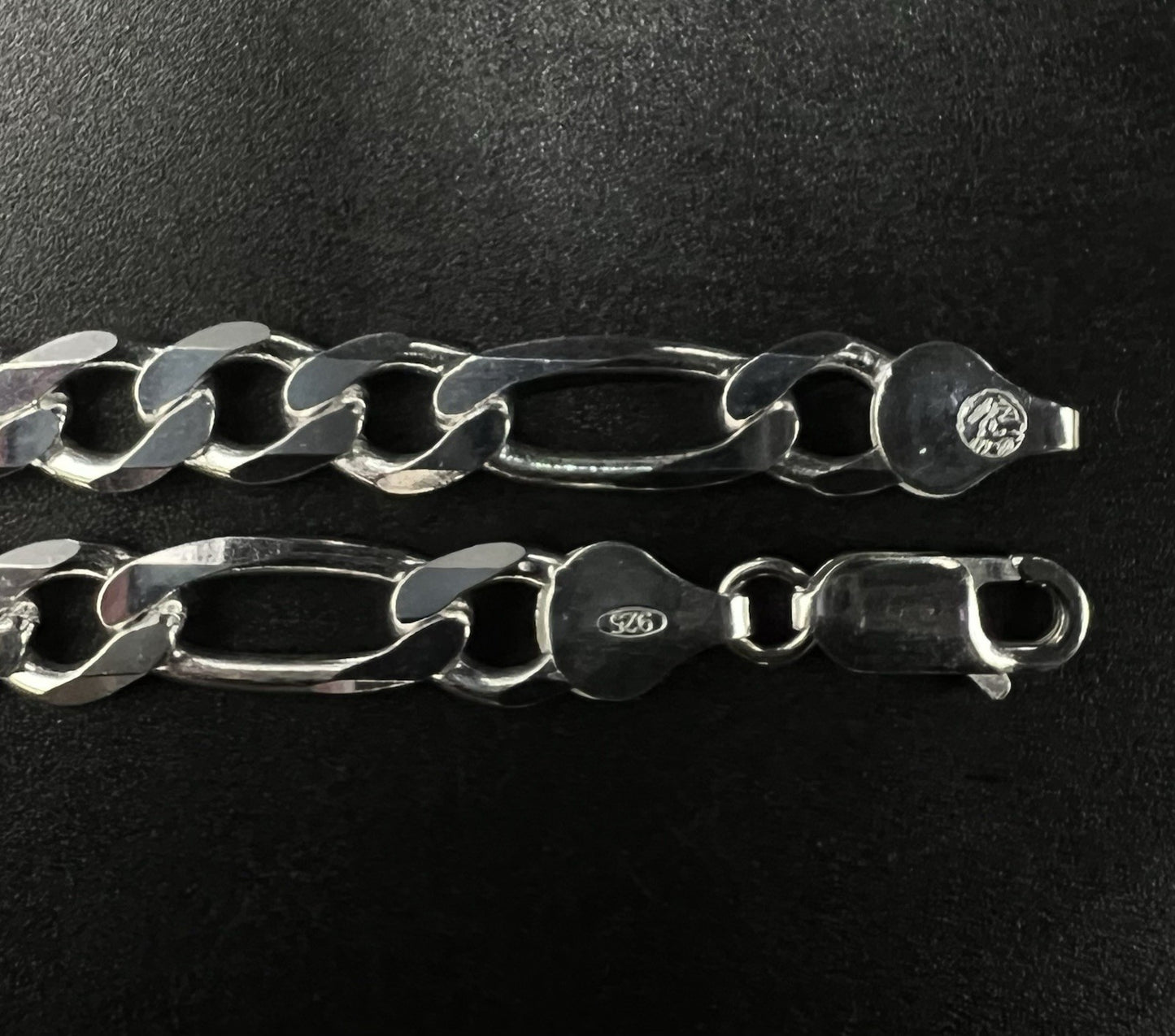 20” 925 Solid Sterling Silver Diamond Cut Figaro Chain 32.1g | 7.4MM | Italy |