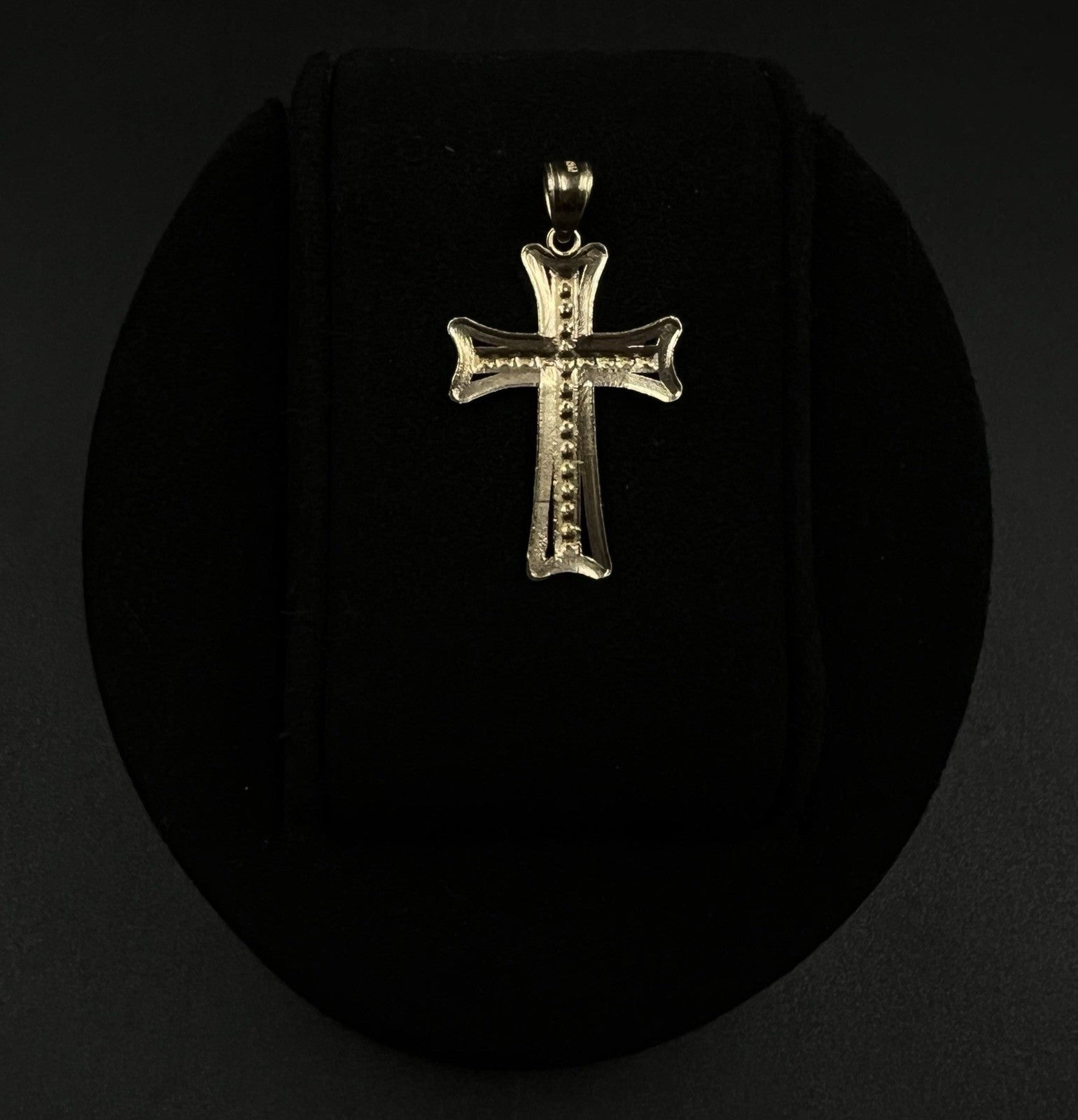 .73” x 1.32” 10K Semi-Solid Yellow Gold Diamond Cut Cross Pendant | 1.37g | 4MM
