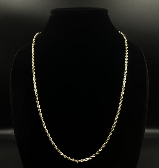 26” 10K Hollow Yellow Gold Diamond Cut Rope Chain | 7g | 3.5MM | Lobster Clasp |