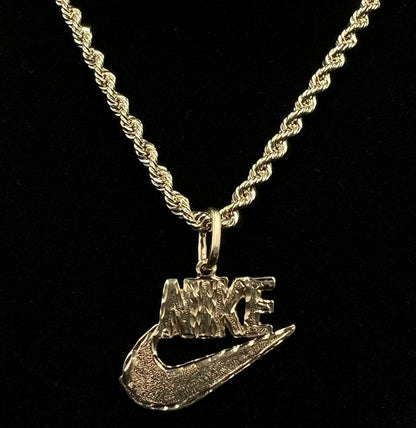 1.13” x 1.27” 14K Solid Yellow Gold Diamond Cut Nike Pendant 3.47g | 4x8MM Bail